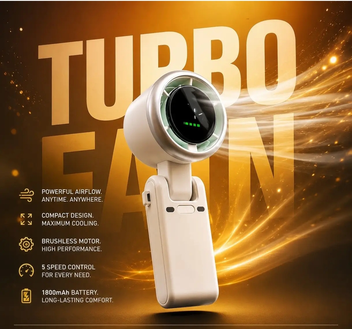 Portable Handheld Turbo Fan, 5 Gear Wind, Battery Operated, Up to 12 Working Hours, Hand Fan with Air Turbo Tech
